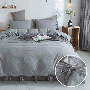 King size pale grey bow tie duvet super soft poly